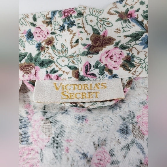VINTAGE VICTORIA'S SECRET BEIGE PINK FLORAL COTTON ROBE WOMEN M/L COTTAGECORE - Picture 7 of 13